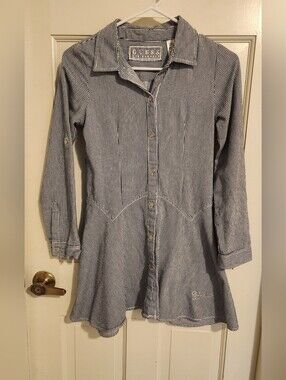 Guess Girls Blue & White Striped Button-Front Dresd, Size (14)